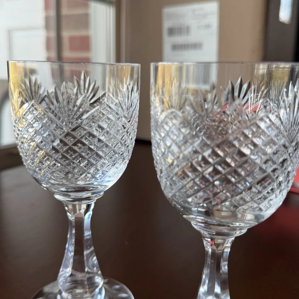Vintage Diamond & Fan Water Small Goblet Wine Glasses ~ Set‎ of 2 ~ Brilliant